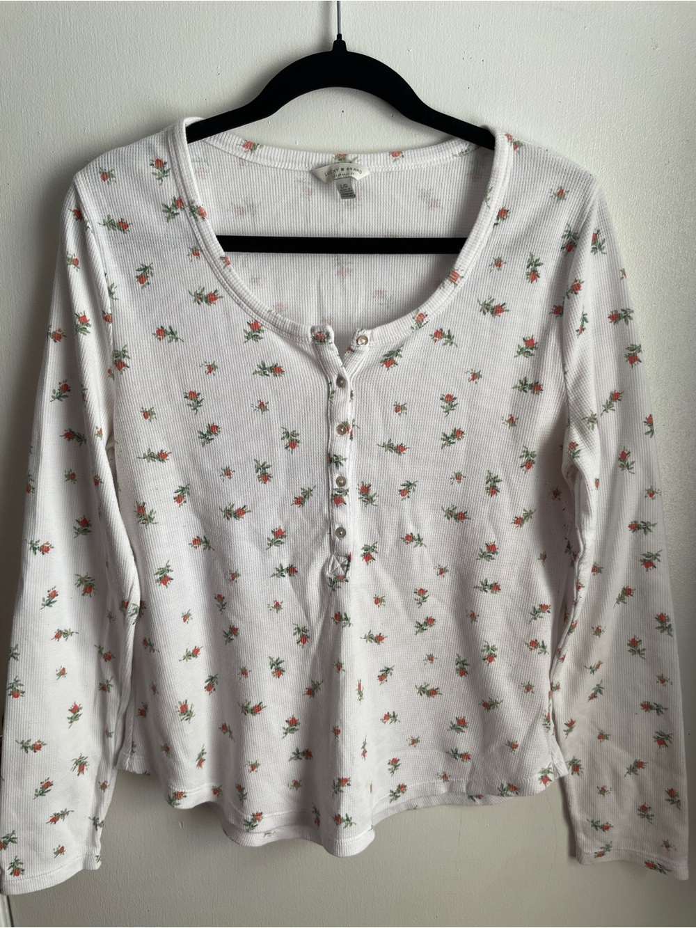 Lucky Brand White Long Sleeve Floral Henley